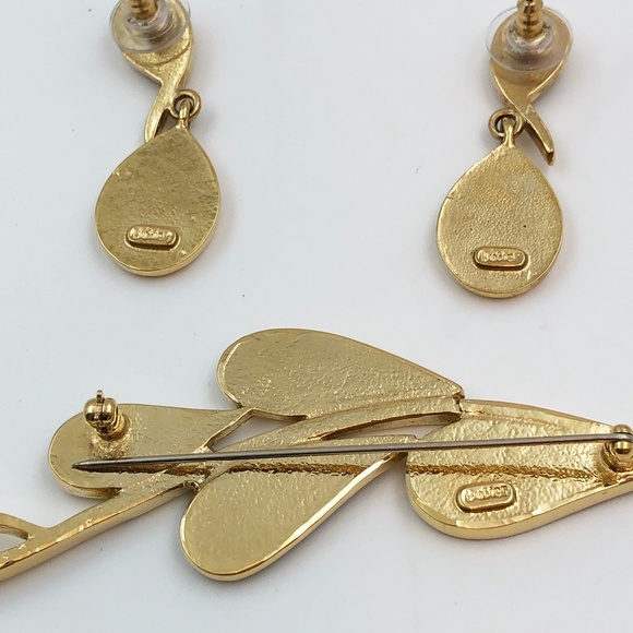 Rare Vintage Butler Abalone Shell & Mother of Pearl Leaves Brooch and Earrings - Picture 5 of 6